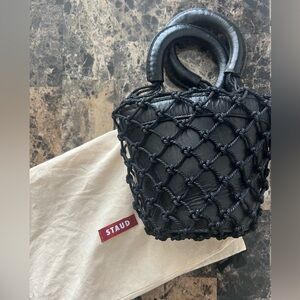 STAUD Black Knotted Net Mini Bucket Bag
